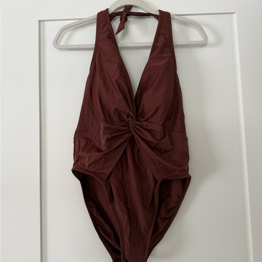 Brown Halter One-Piece Swimsuit